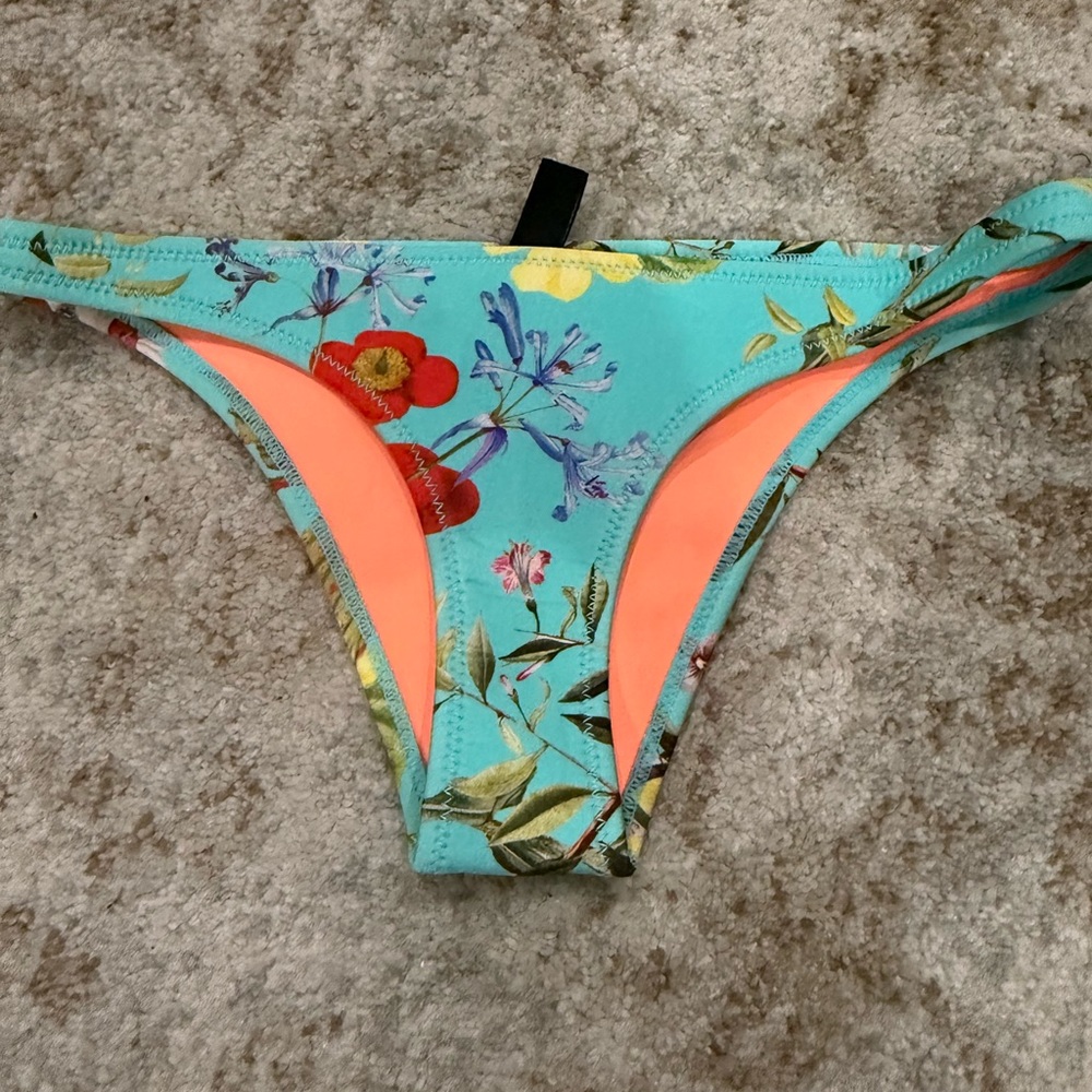 Triangl Swimwear Floral Bikini Bottom - Aqua and Coral